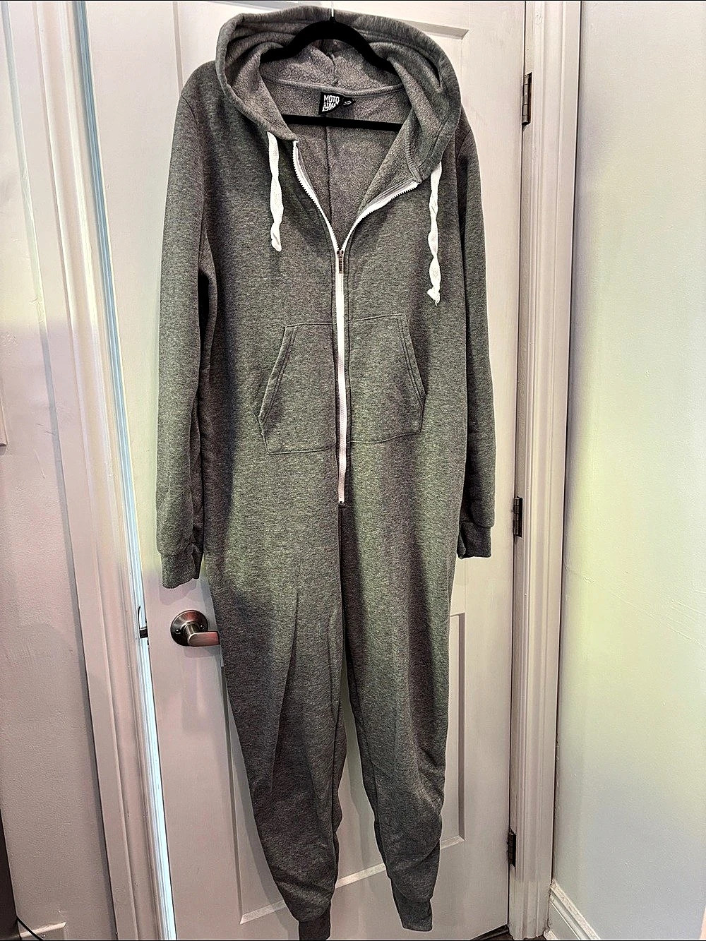 Moto Street Wear Zip Front Hooded Gray Jumpsuit XL